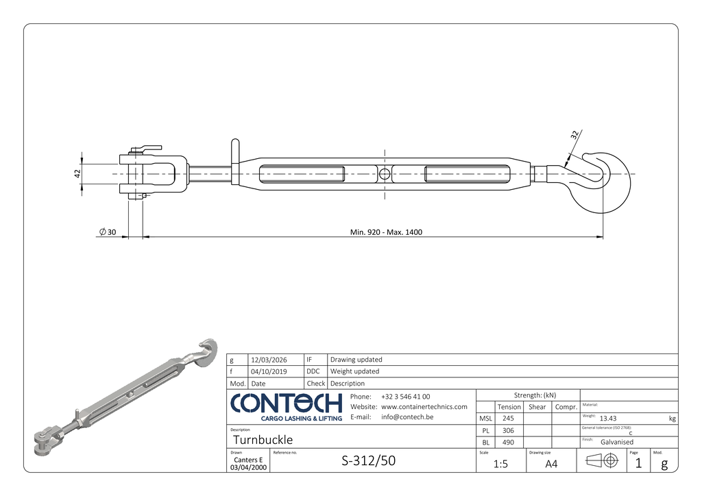Contech Turnbuckle Jaw hook open body