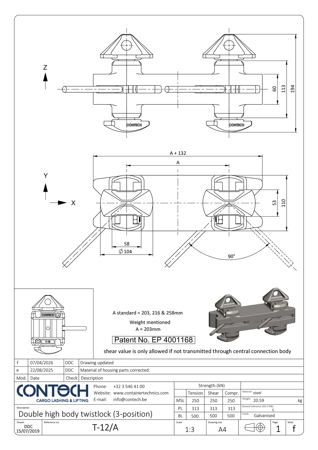 Contech T-12 double twistlock for wind turbine blades