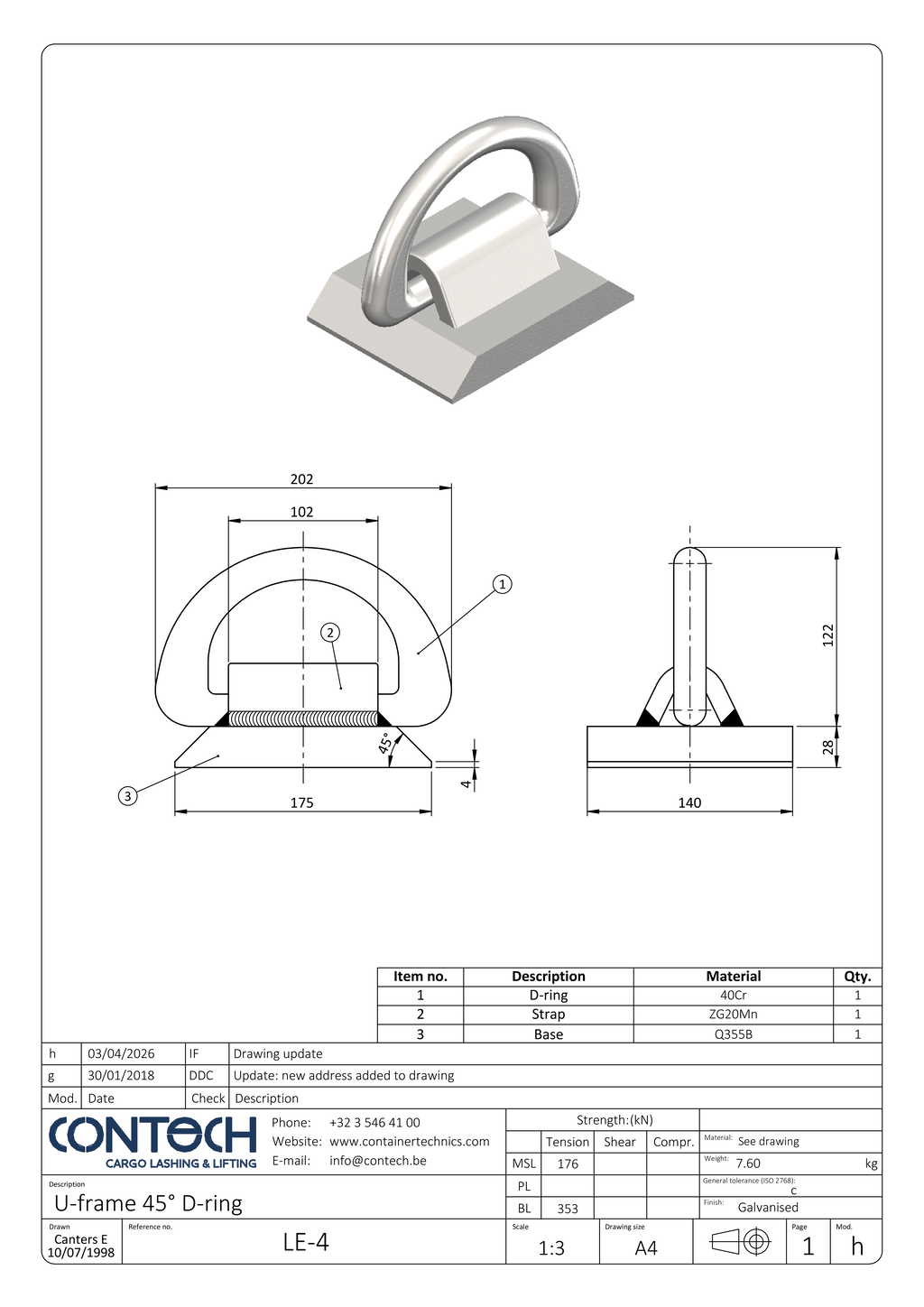 Contech LE-4 U-frame D-ring 45°
