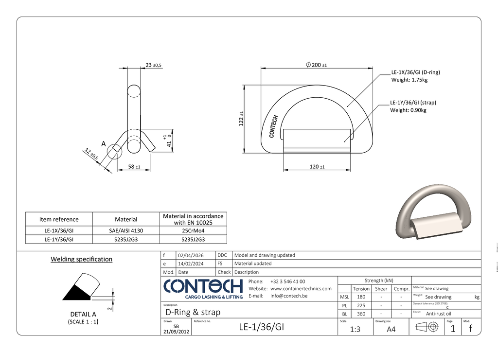 Contech LE-1/36 36t D-ring