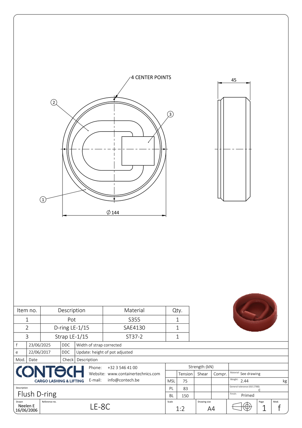 Flush D-ring 15t BL