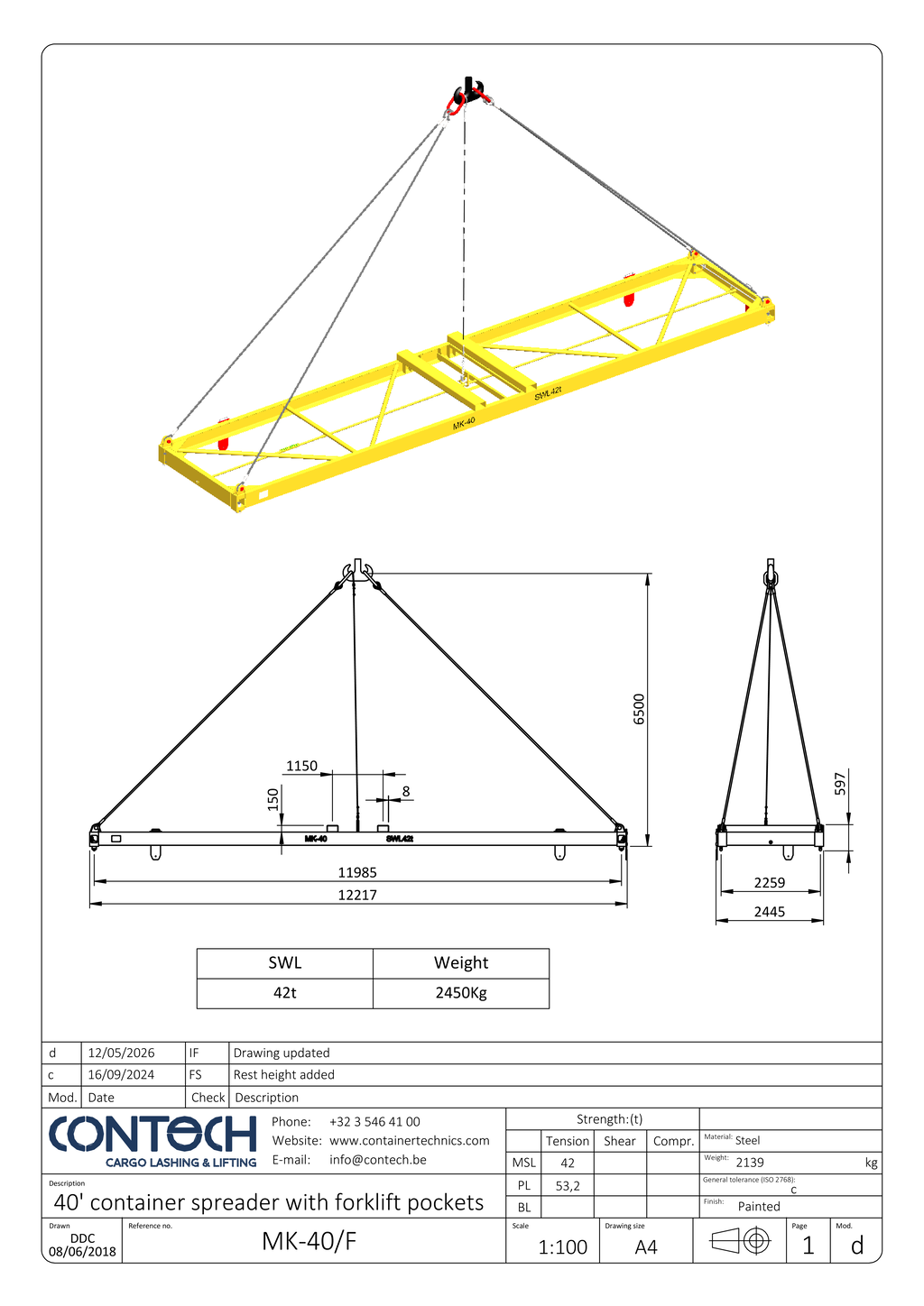 40' contech container spreader