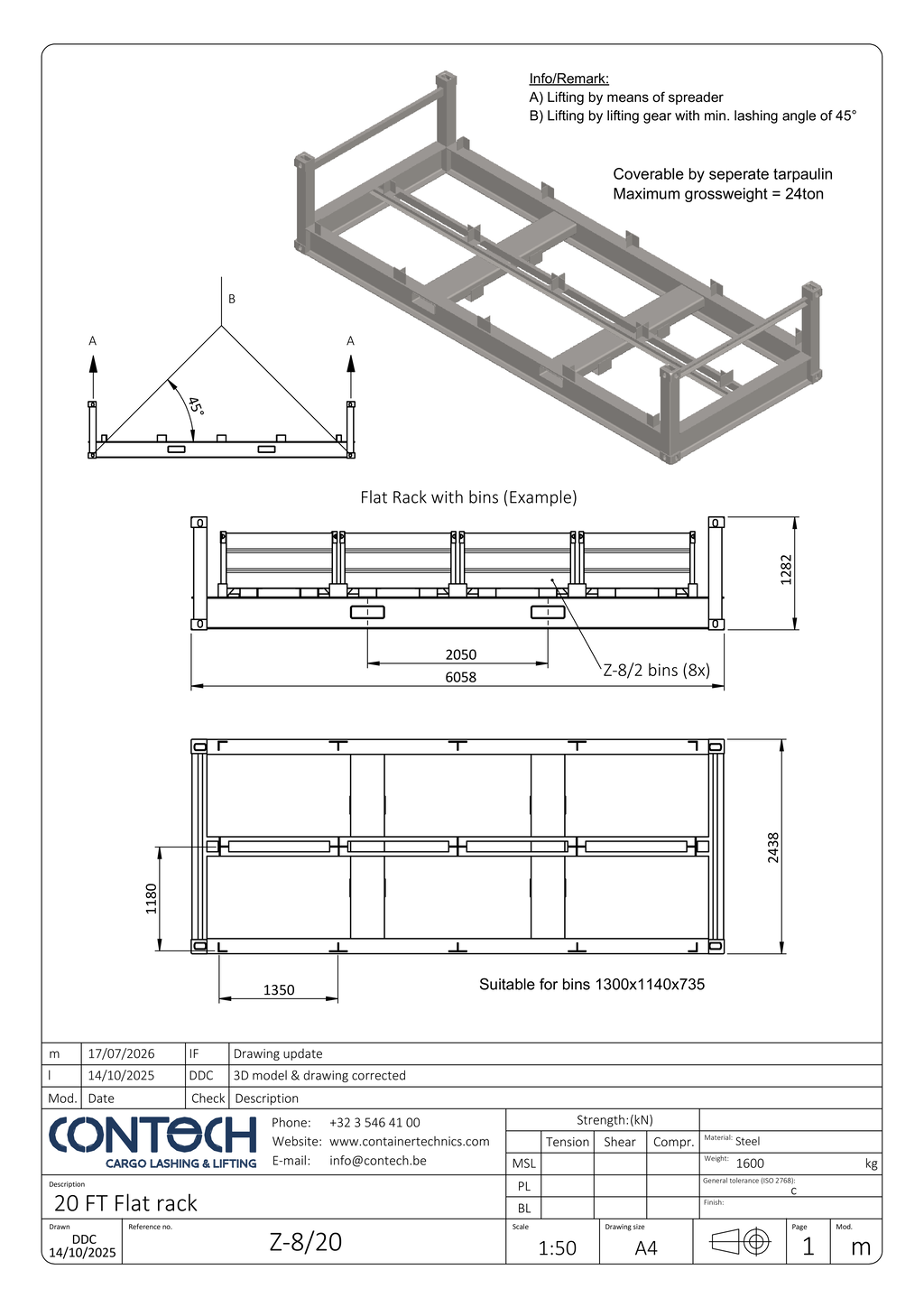 20' bins flatrack