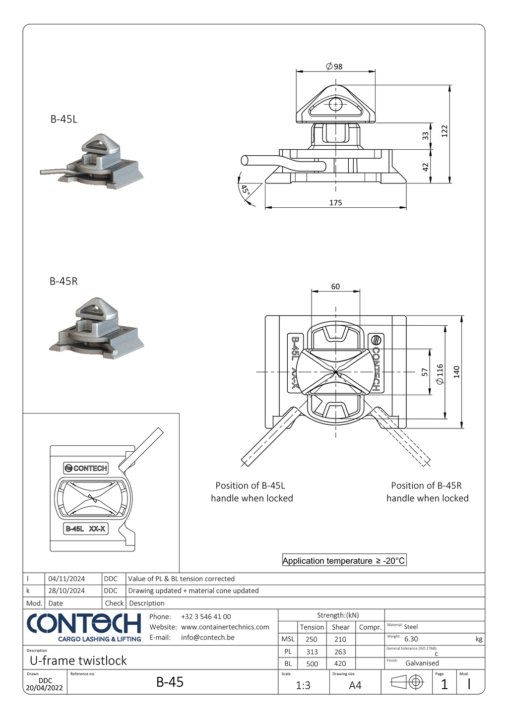 B-45 Bottom twistlock 45°