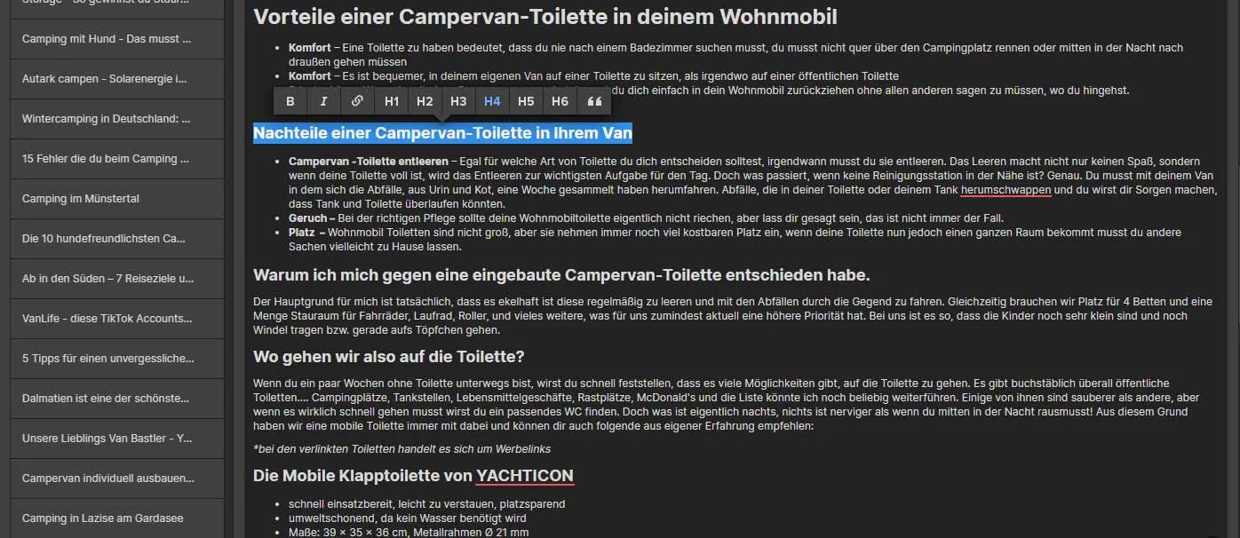 Layout eines Blogbeitrages im Webflow Backend