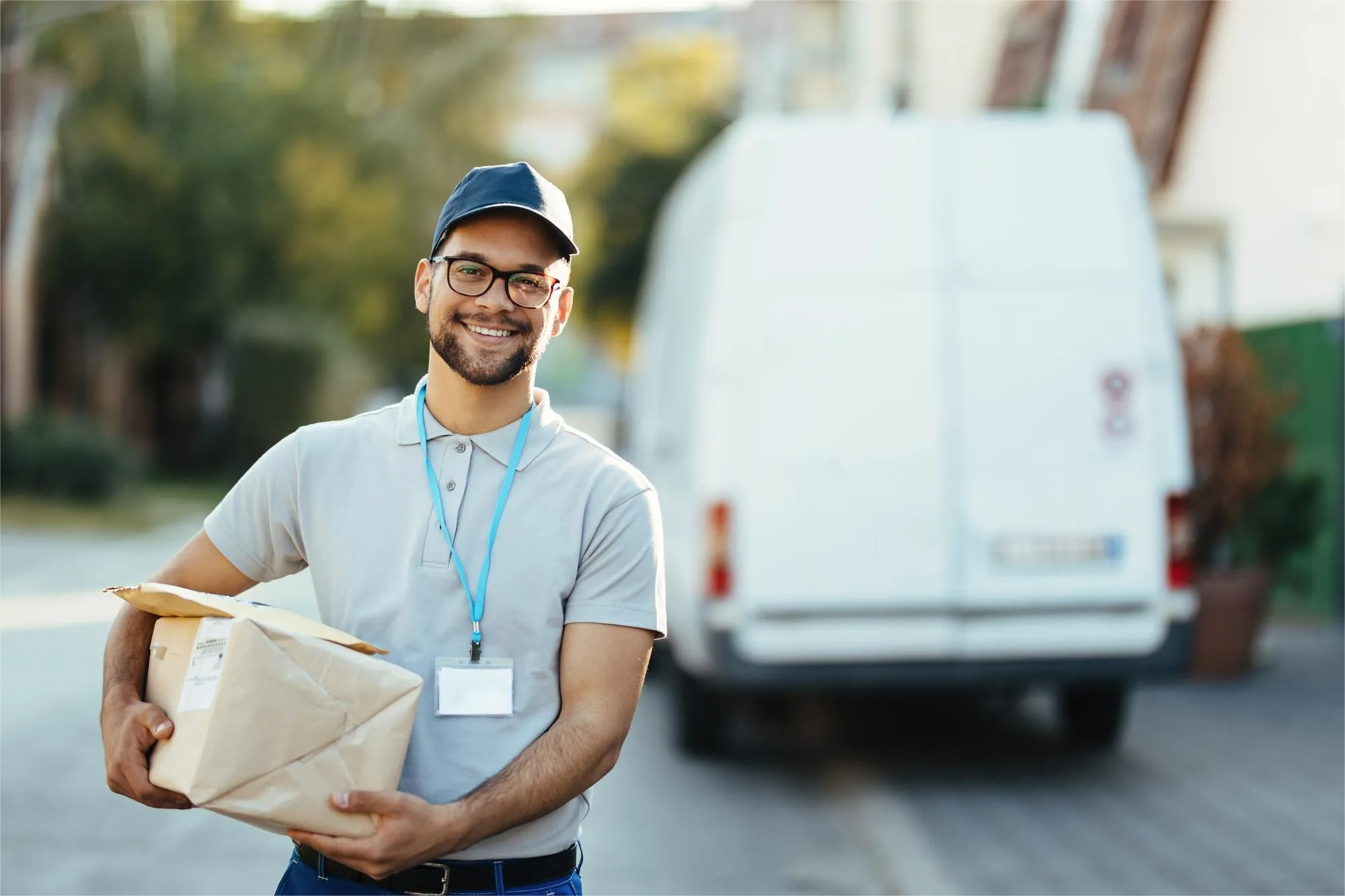 Delivery employee holding a box