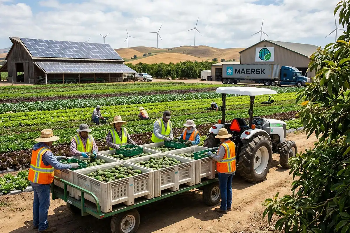 A bright, natural photograph of an agricultural farm partnered with international food supply chains