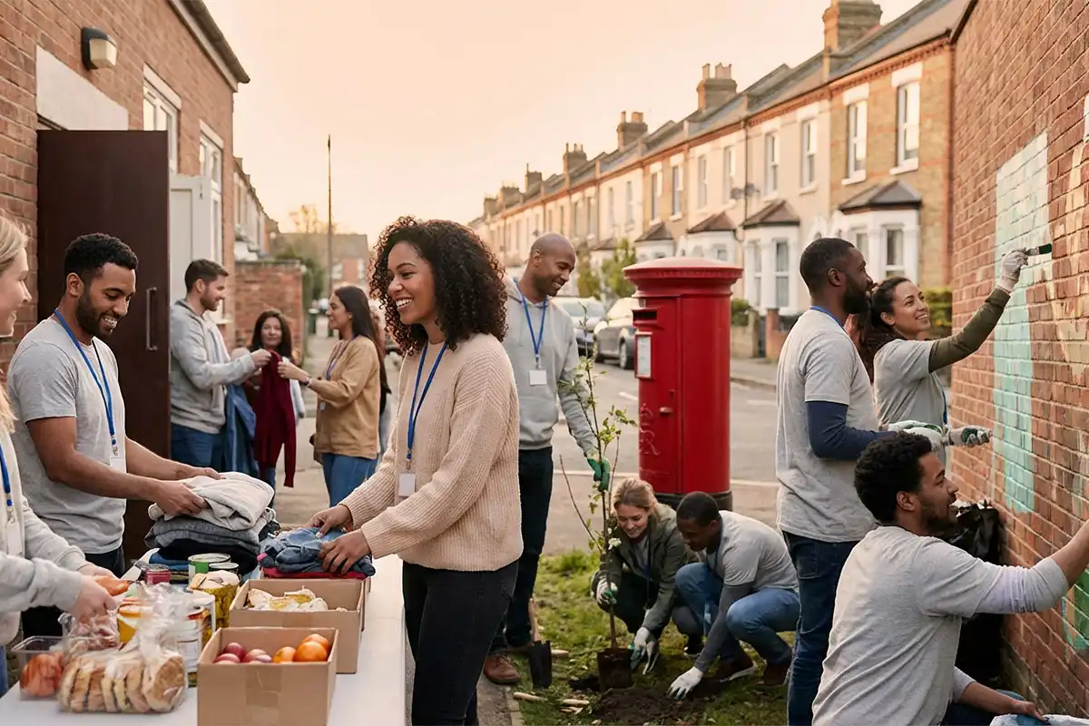 Collaborative meeting between charity workers and community leaders, preparing packages for vulnerable groups