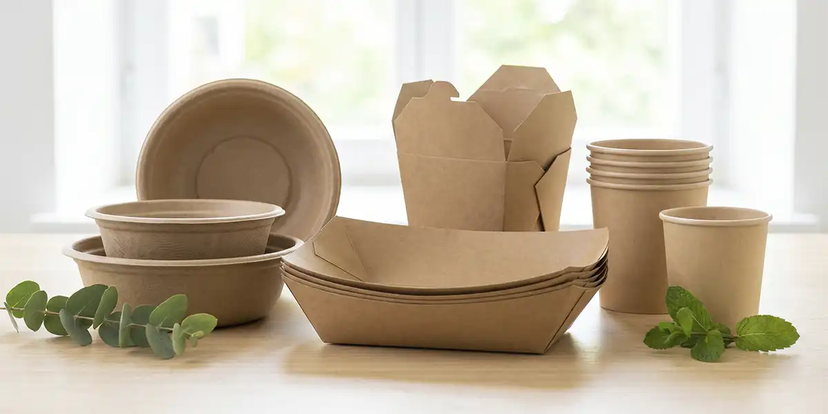 (Compostable/Biodegradable): Biodegradable foodservice packaging including moulded-fibre bowls and kraft paper containers