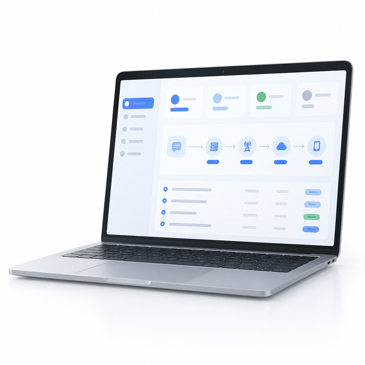 Illustration of a messaging API dashboard on a laptop
