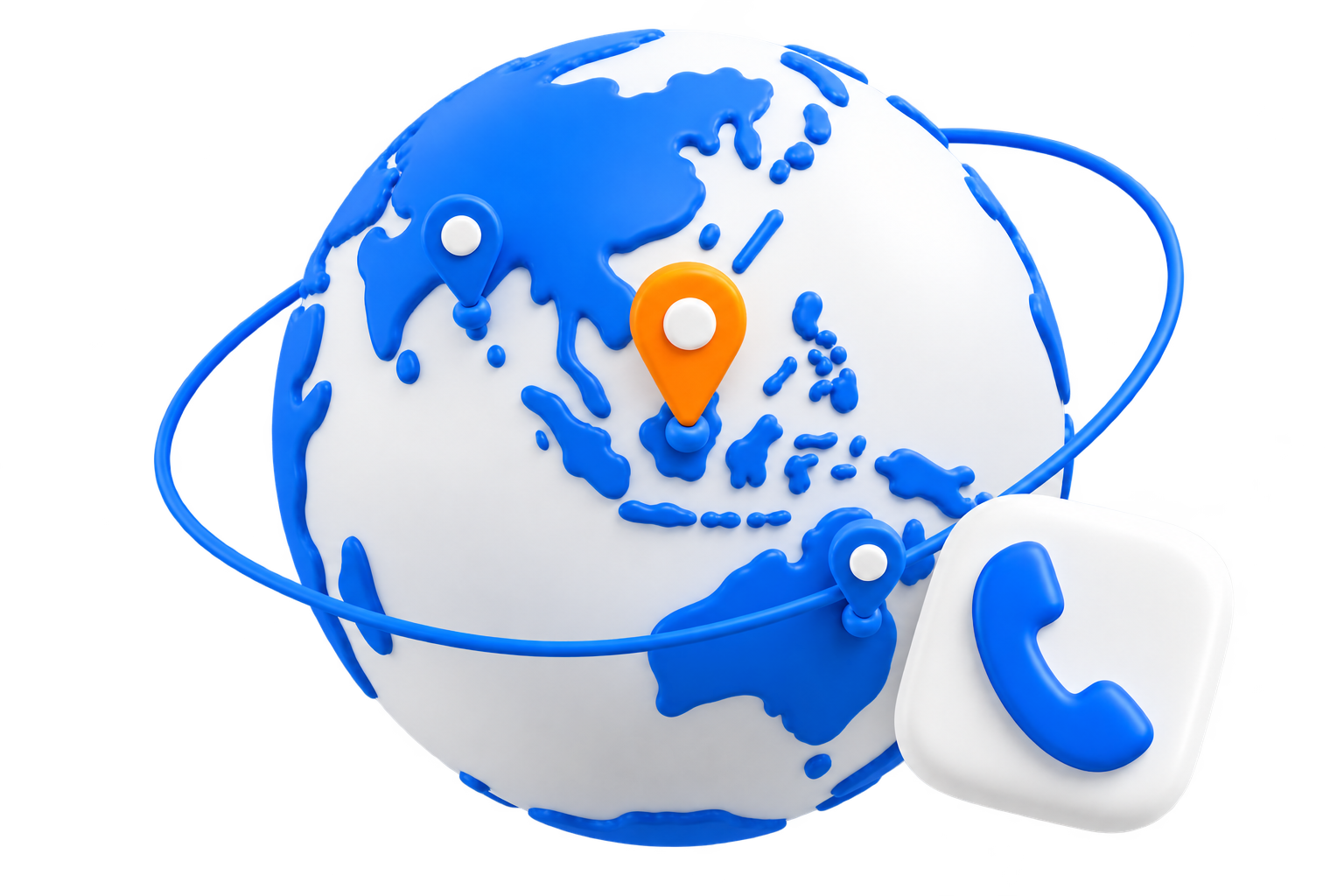 Illustrated Asia-Pacific globe with calling connections and a Southeast Asia location marker