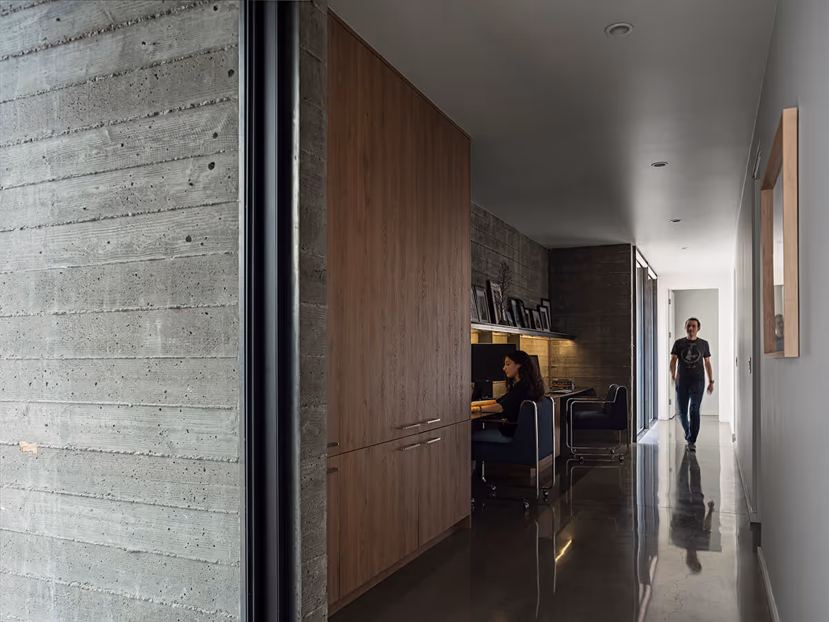kids homework area with wabi sabi concrete wall at a modern desert house in Phoenix by The Ranch Mine