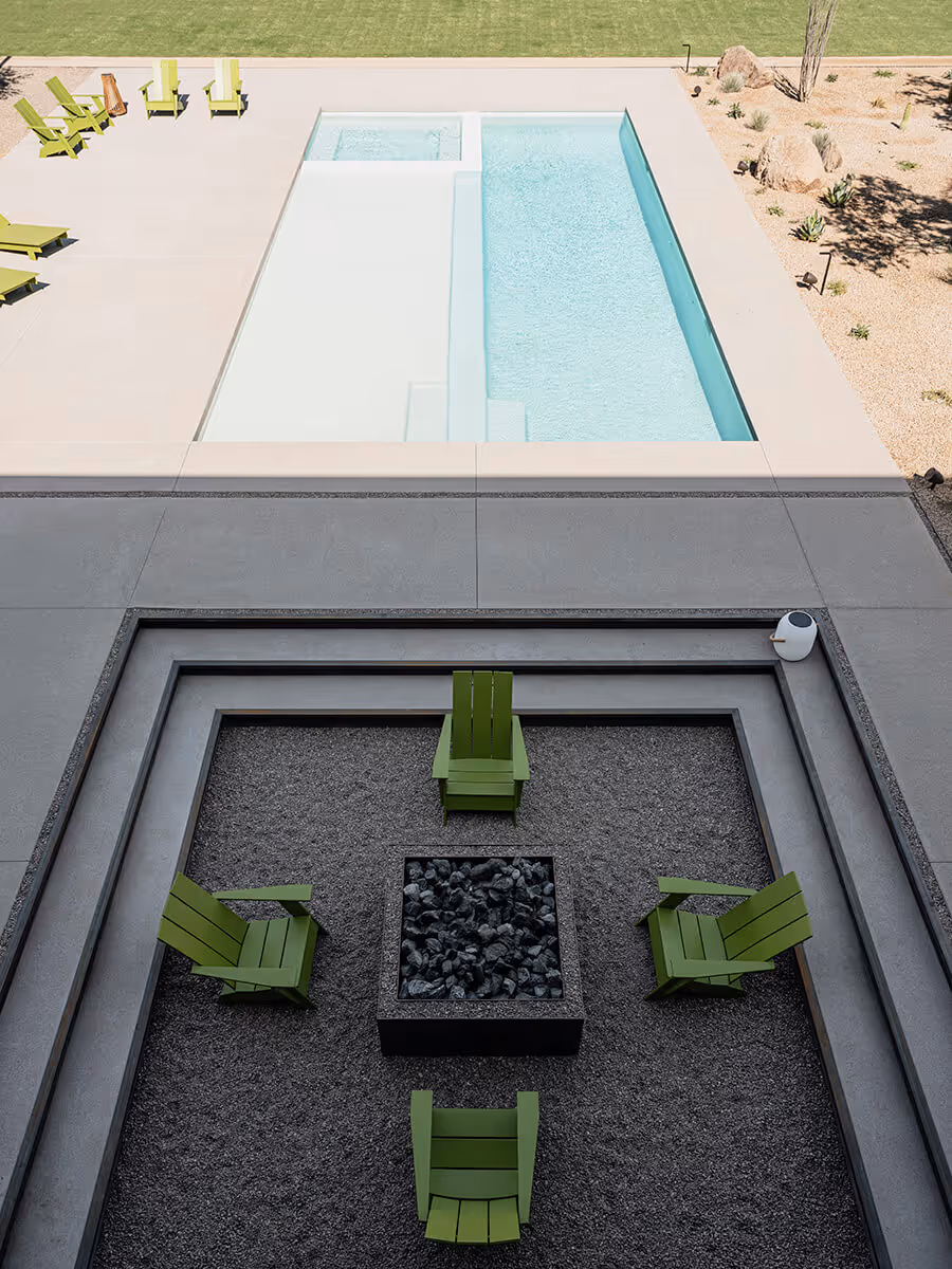 sunken firepit area at a modern desert house in Phoenix by The Ranch Mine