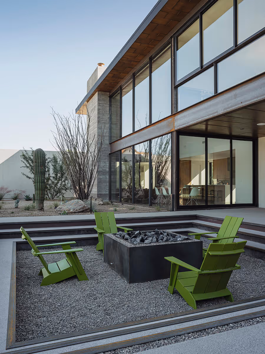 sunken firepit area at a modern desert house in Phoenix by The Ranch Mine