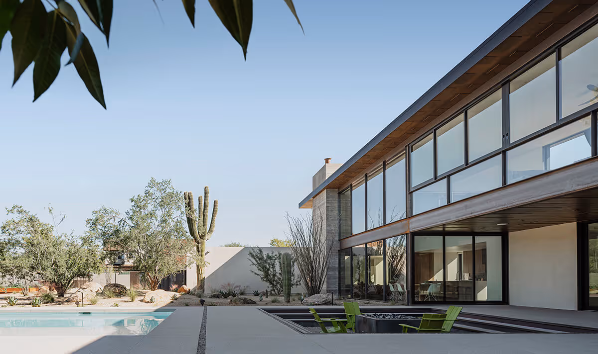 sunken firepit at a modern desert house in Phoenix by The Ranch Mine 