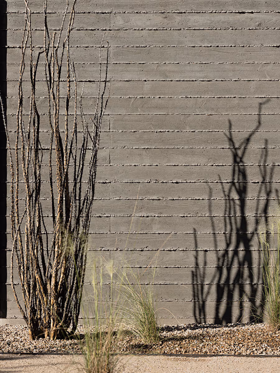 boardformed concrete wall at a modern desert house in Phoenix by The Ranch Mine