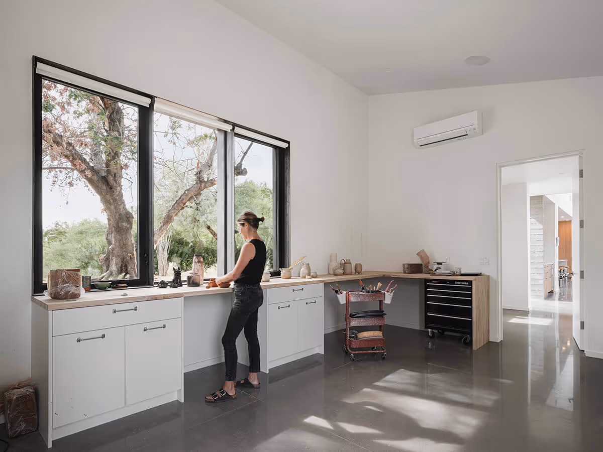 pottery studio at a modern desert house in Phoenix by The Ranch Mine