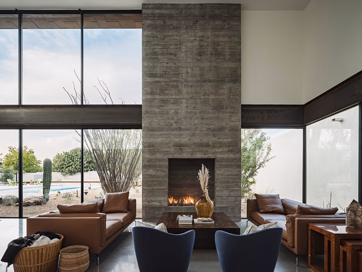 Foo living and fireplace