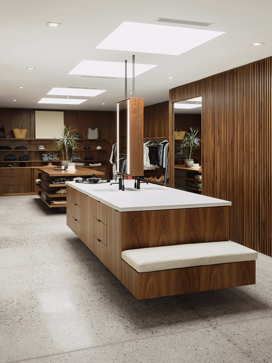 Combined bathroom and closet in a modern desert home by The Ranch Mine