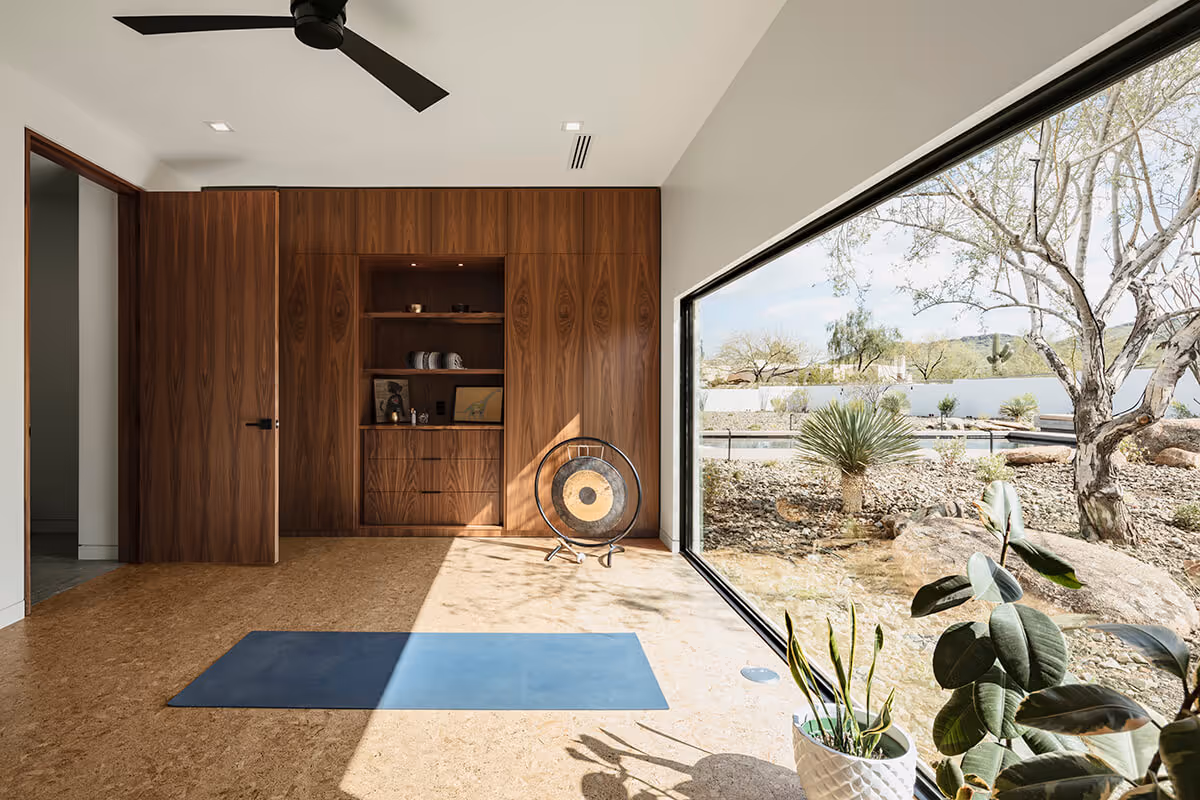 Yoga room  in a modern desert home by The Ranch Mine