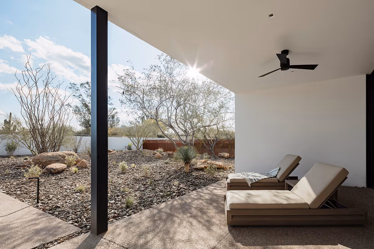 covered patio in a modern desert house by The Ranch Mine