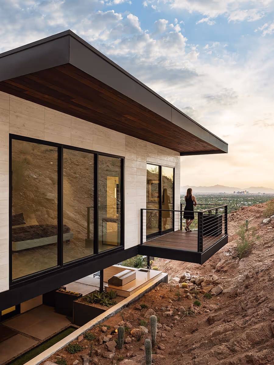 Modern home balcony perched on a desert mountain in Phoenix by The Ranch Mine