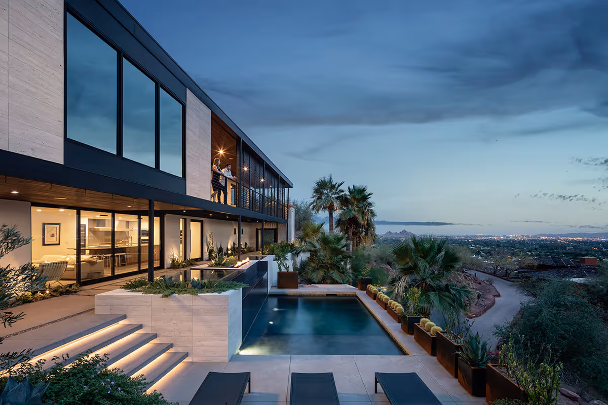 Modern home with a pool perched on a desert mountain in Phoenix by The Ranch Mine