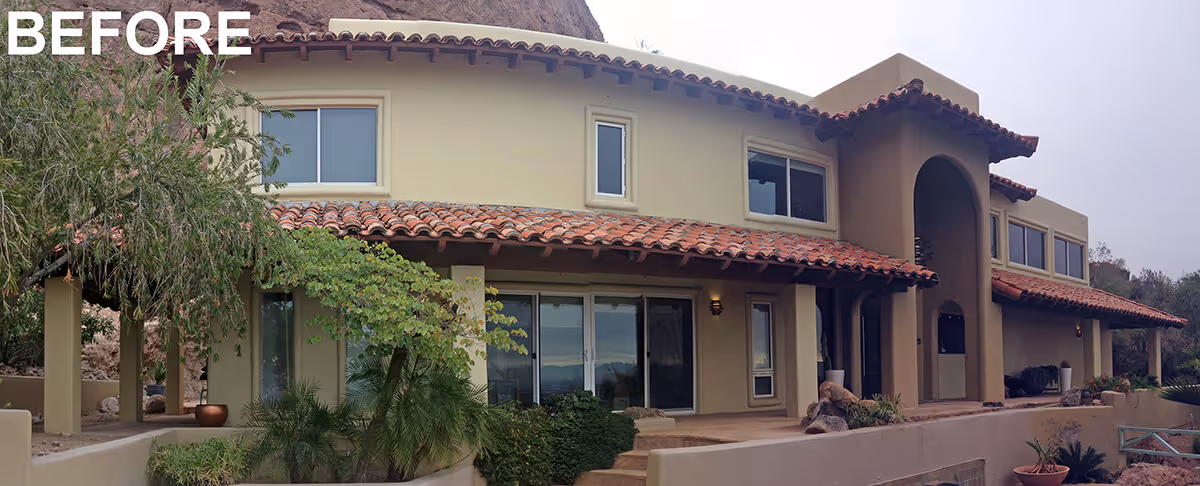 Before photo of a Spanish Colonial Revival home on Camelback mountain in Phoenix