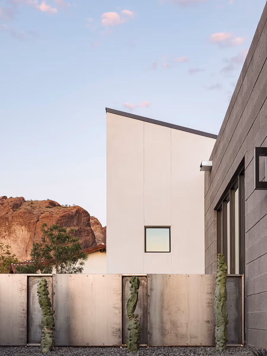 Steel fence with cactus and mountain view at a modern home in Phoenix by The Ranch Mine