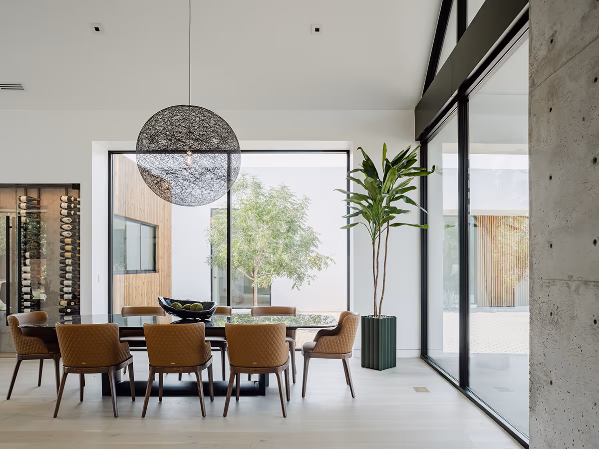 dining room at modern gable house in Paradise Valley Arizona by The Ranch Mine