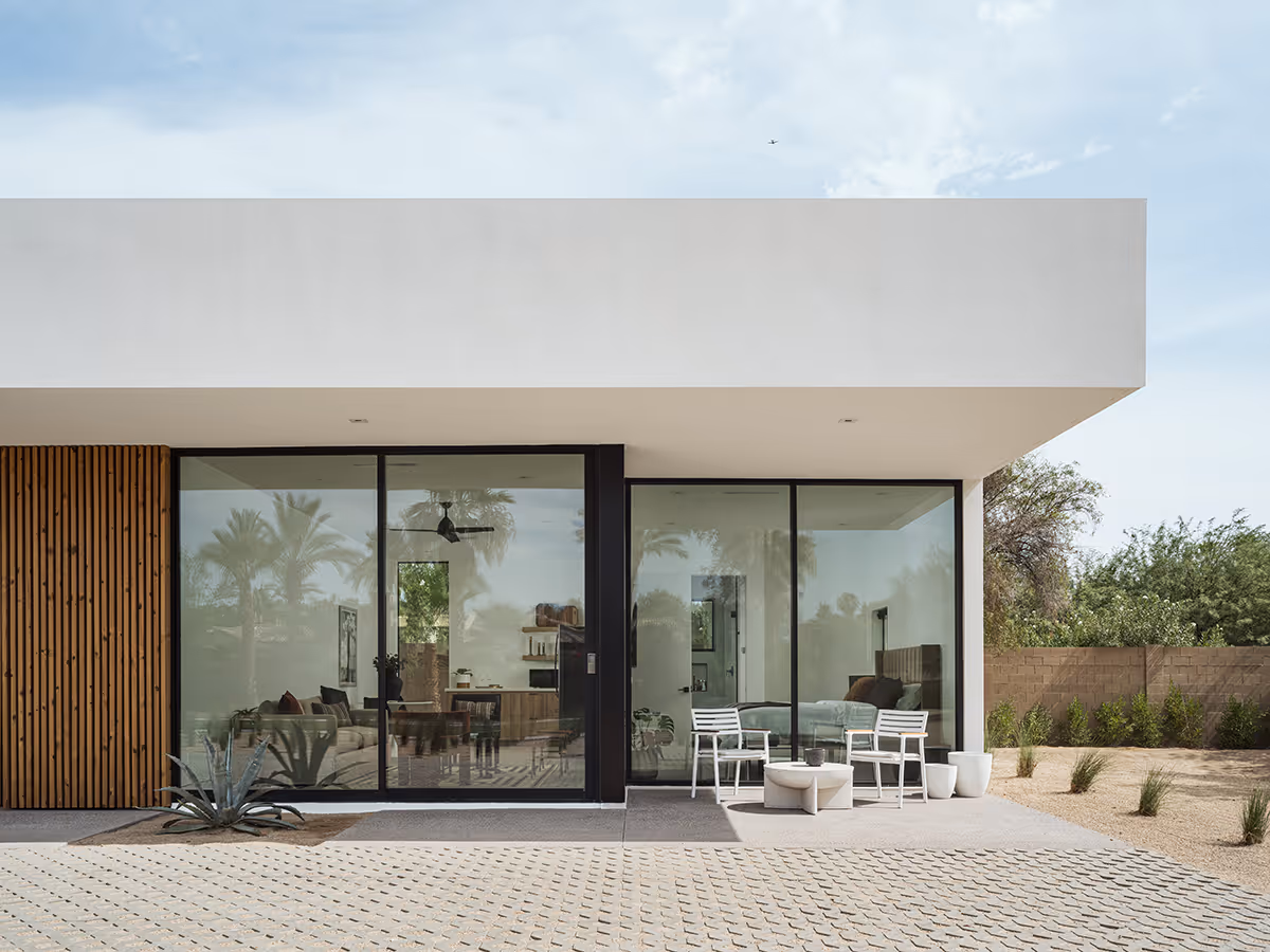 modern stucco and wood gable casita in Paradise Valley Arizona by The Ranch Mine