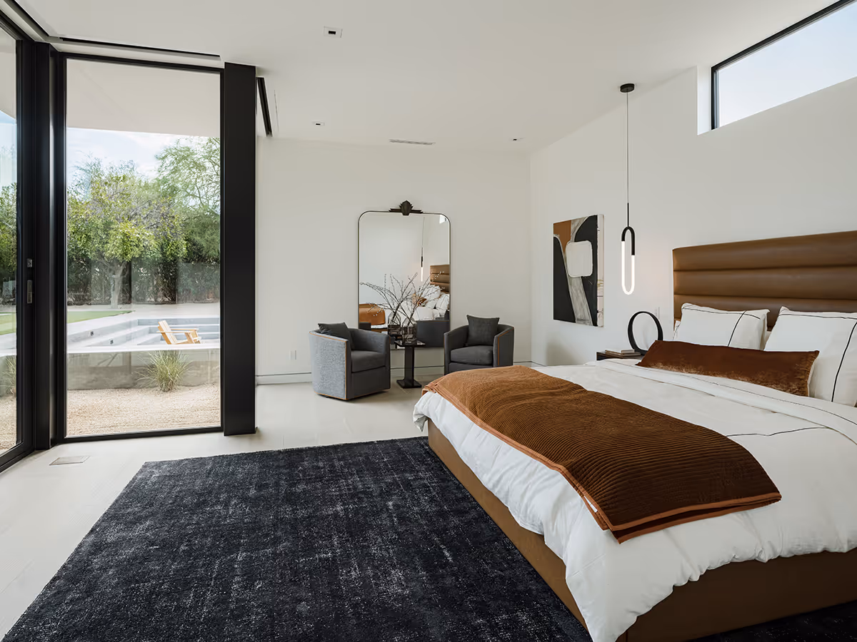 bedroom at modern gable house in Paradise Valley Arizona by The Ranch Mine