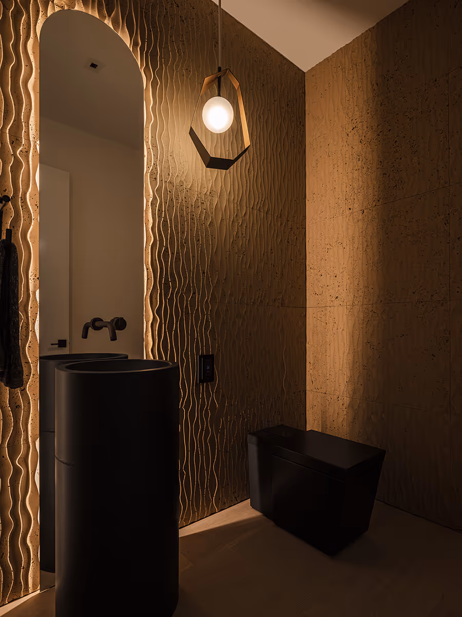 dramatic powder room at modern gable house in Paradise Valley Arizona by The Ranch Mine