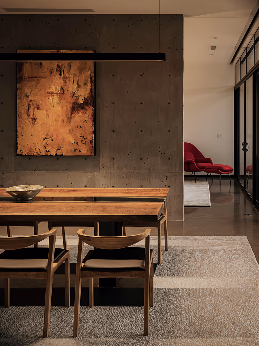 custom dining table at a desert modern house in Arizona by The Ranch Mine