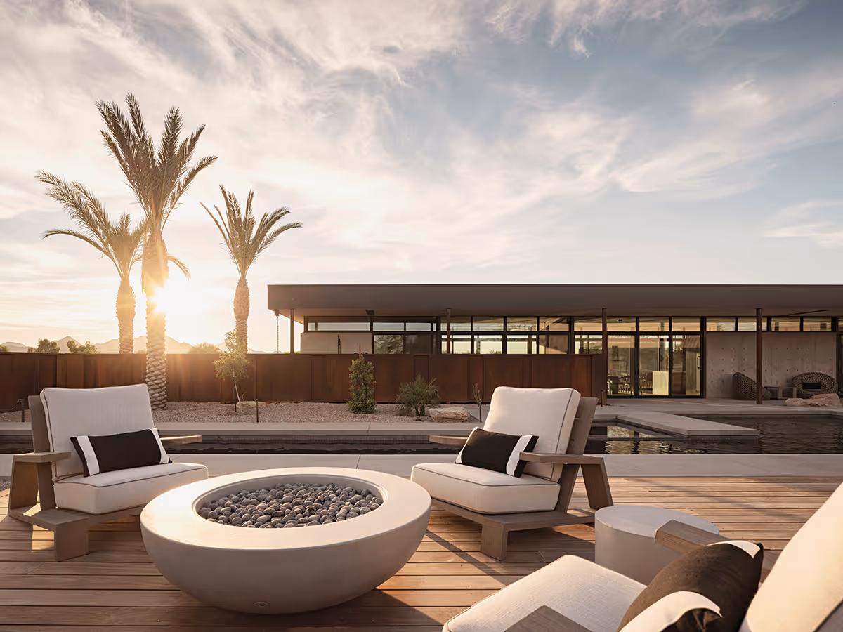 fire pit at a desert modern house in Arizona by The Ranch Mine