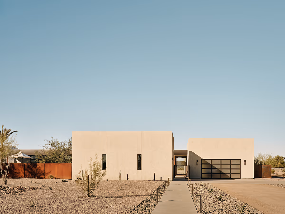 concrete walkway and garage at a desert modern house in Arizona by The Ranch Mine