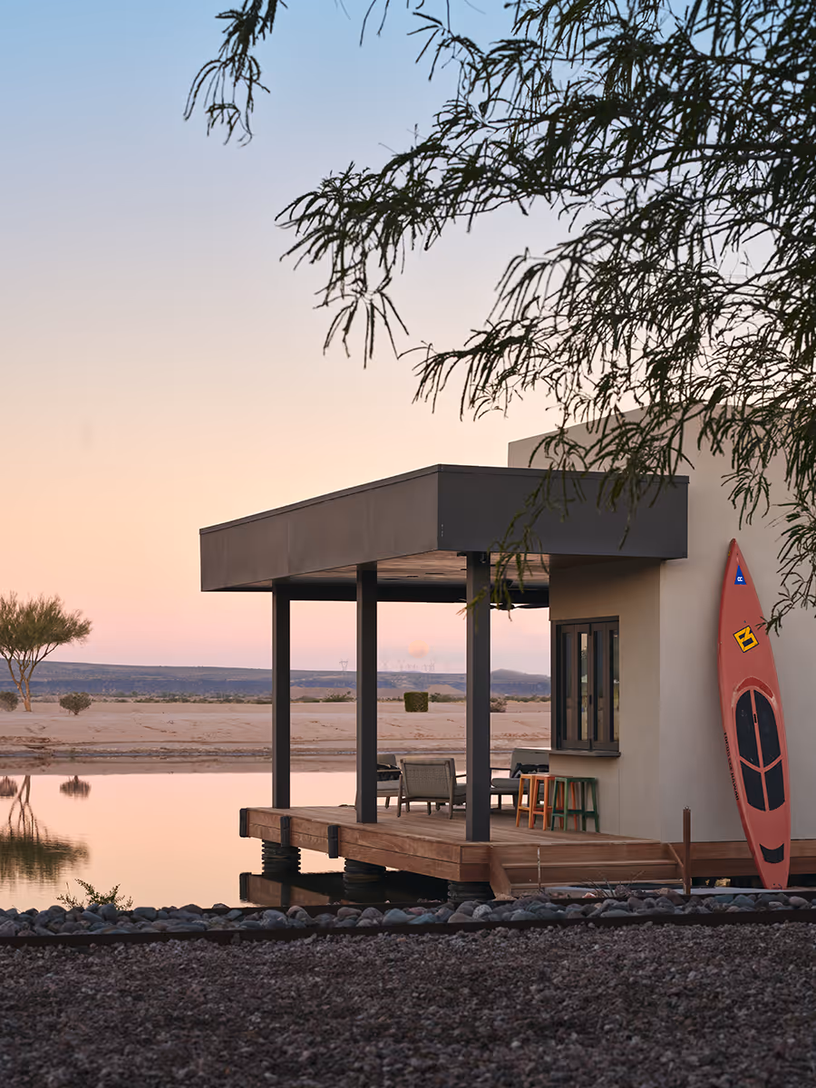 modern boat house on a water ski lake in Arizona by The Ranch Mine