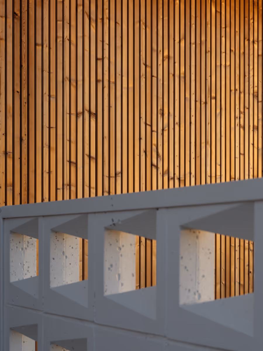 breeze blocks with wood slats by The Ranch Mine