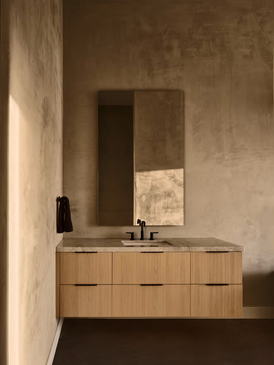 plaster wall with bathroom vanity by The Ranch Mine