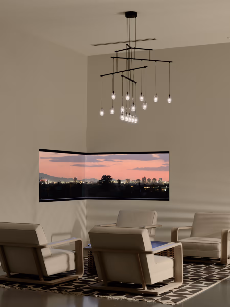 sitting area with sunset downtown phoenix view by The Ranch Mine