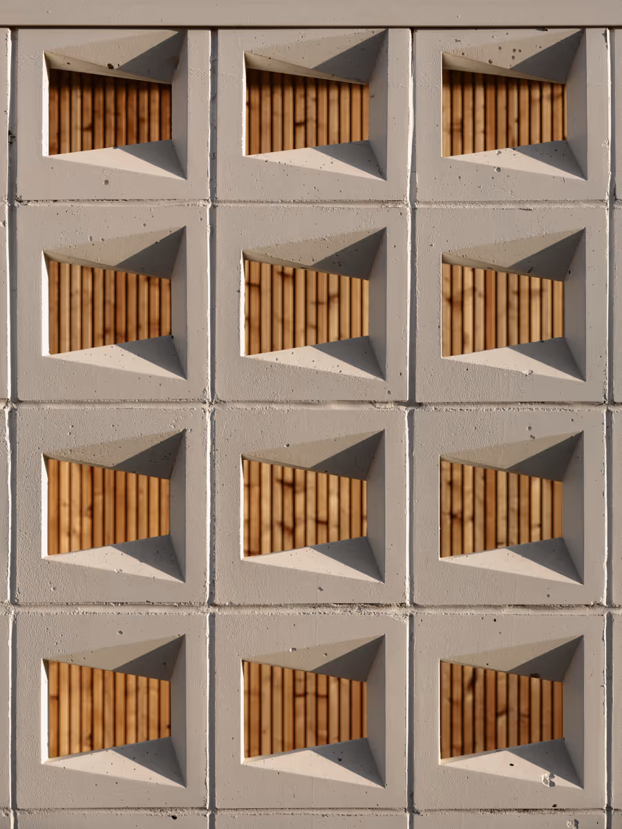 breeze blocks with wood slats by The Ranch Mine