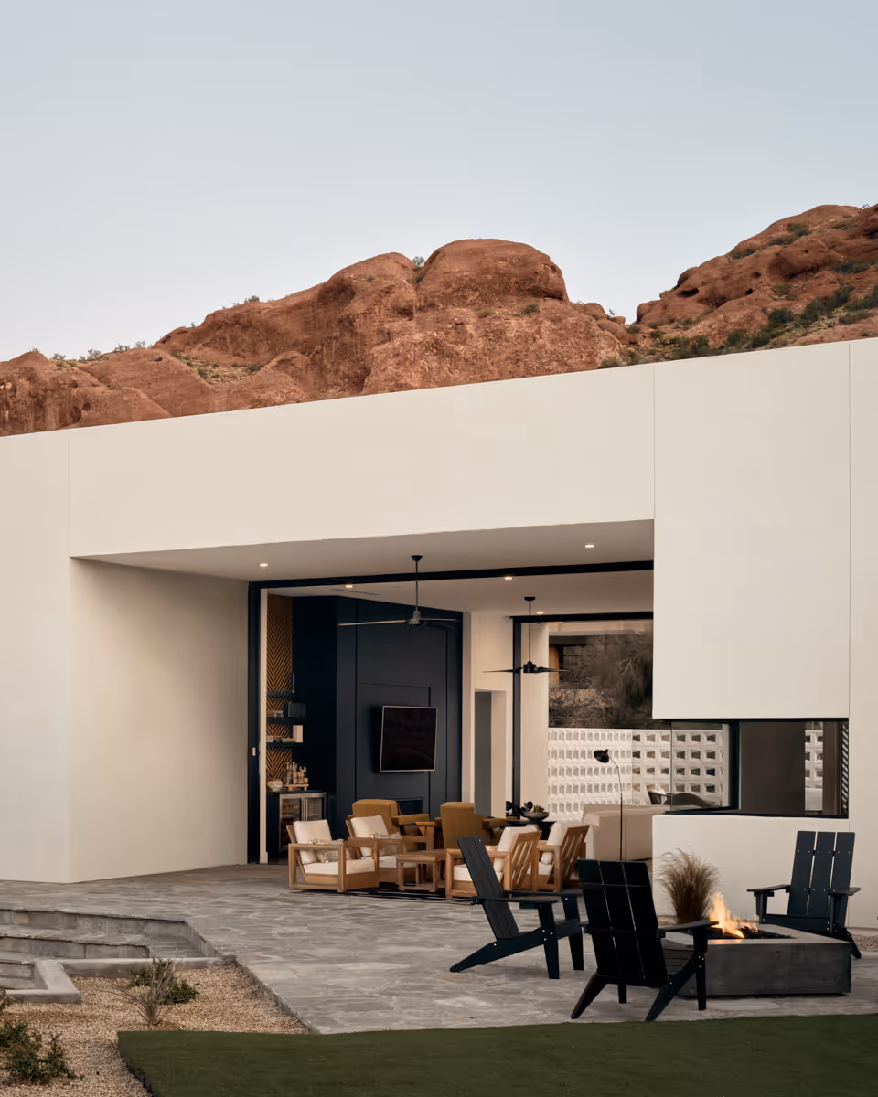 back patio with mountain above house by The Ranch Mine
