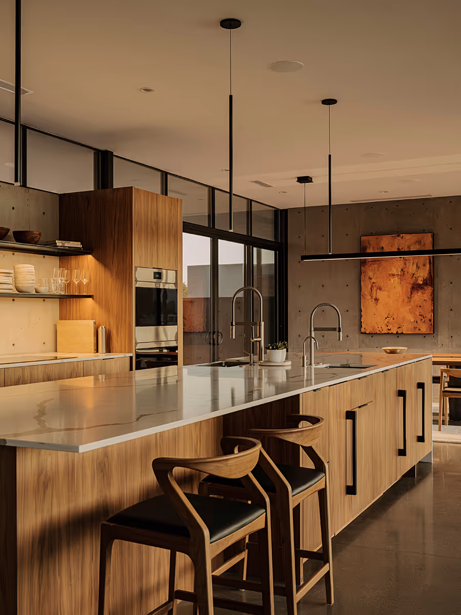 walnut and concrete kitchen at a desert modern house in Arizona by The Ranch Mine