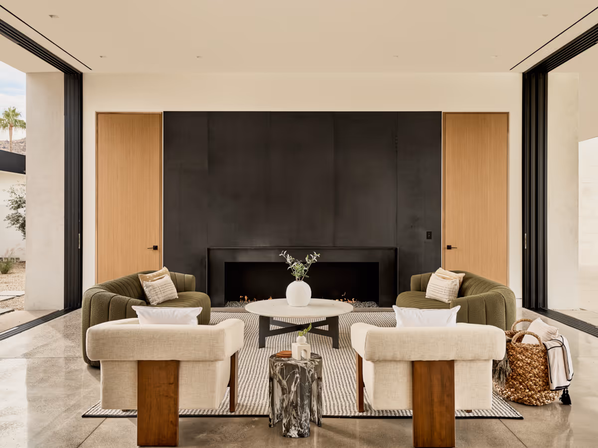 modern desert house steel fireplace