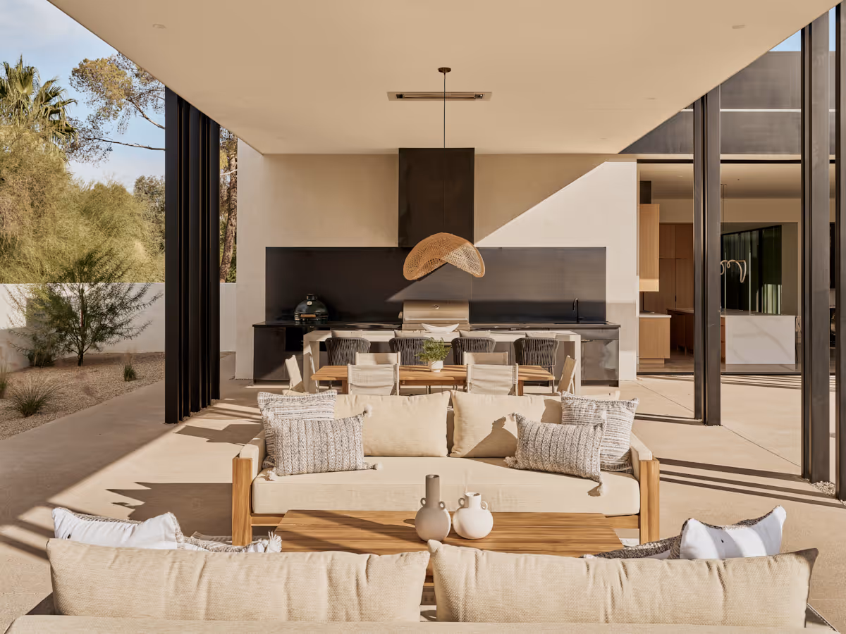 modern desert house outdoor kitchen and patio