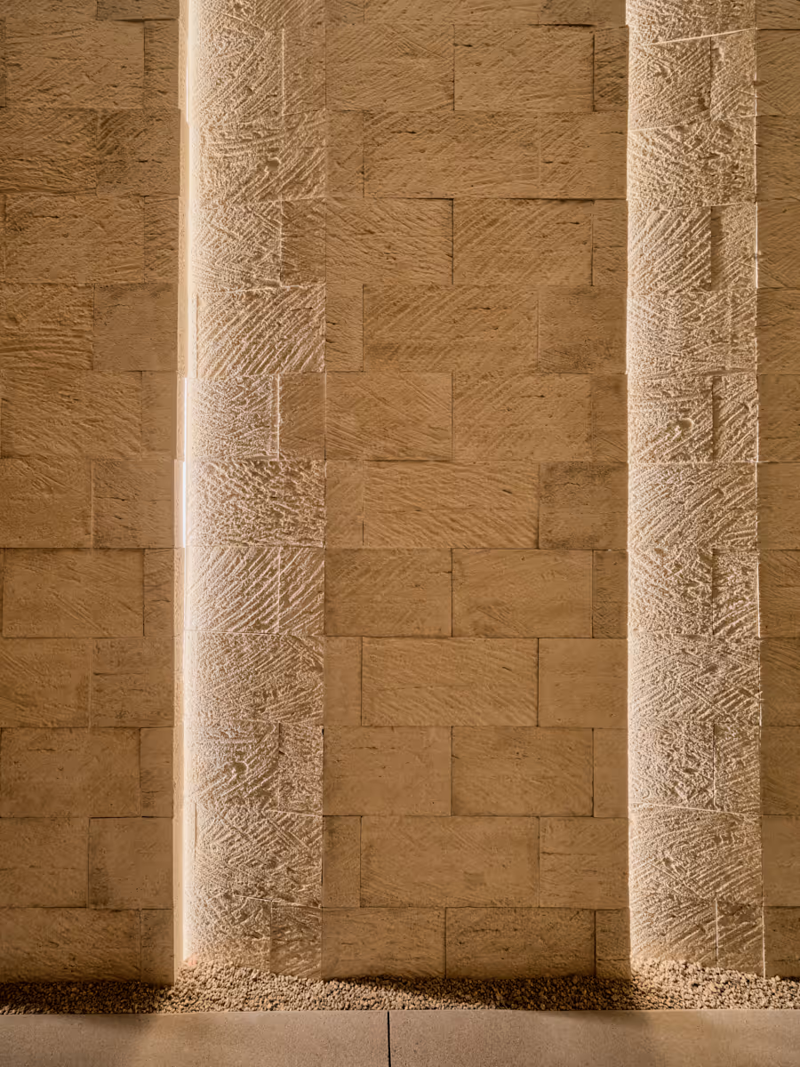 led light detail in travertine stone