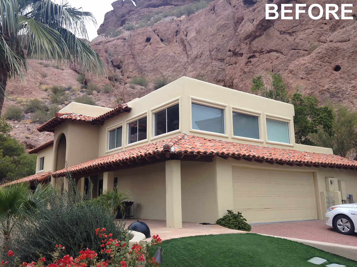 Before photo of a Spanish Colonial Revival home on Camelback mountain in Phoenix