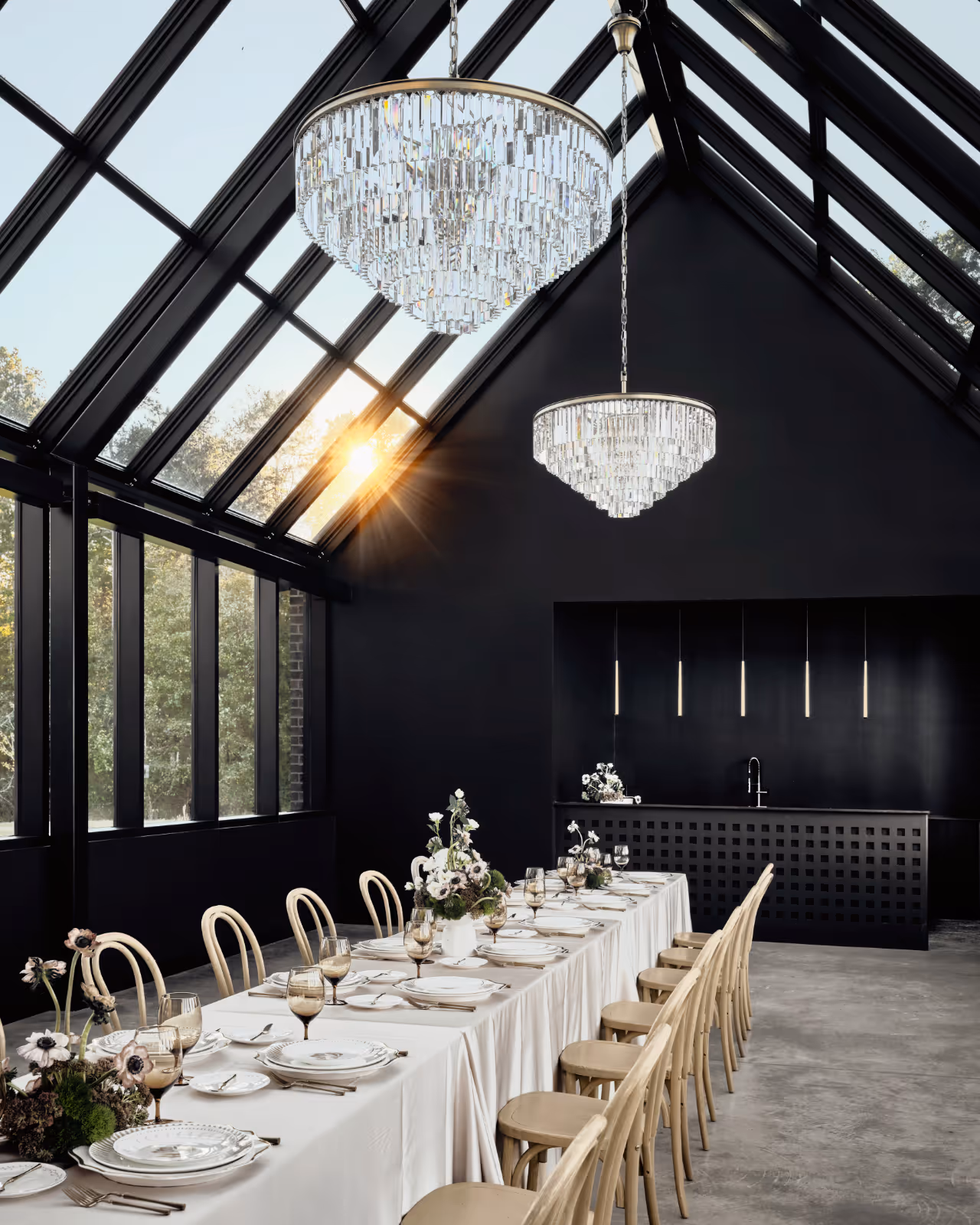 modern wedding venue and event venue with a green house outside of Charlotte, North Carolina by The Ranch Mine