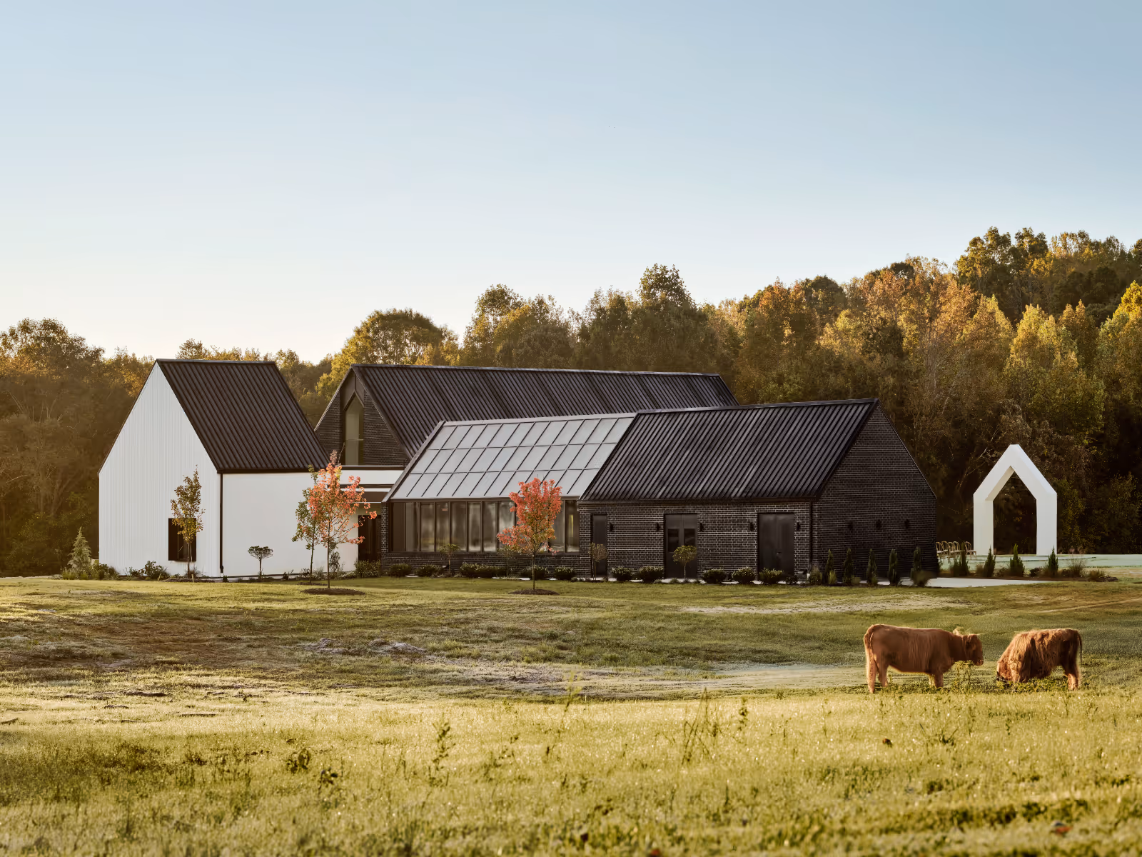 modern wedding venue and event venue with a green house outside of Charlotte, North Carolina with Highland cows by The Ranch Mine