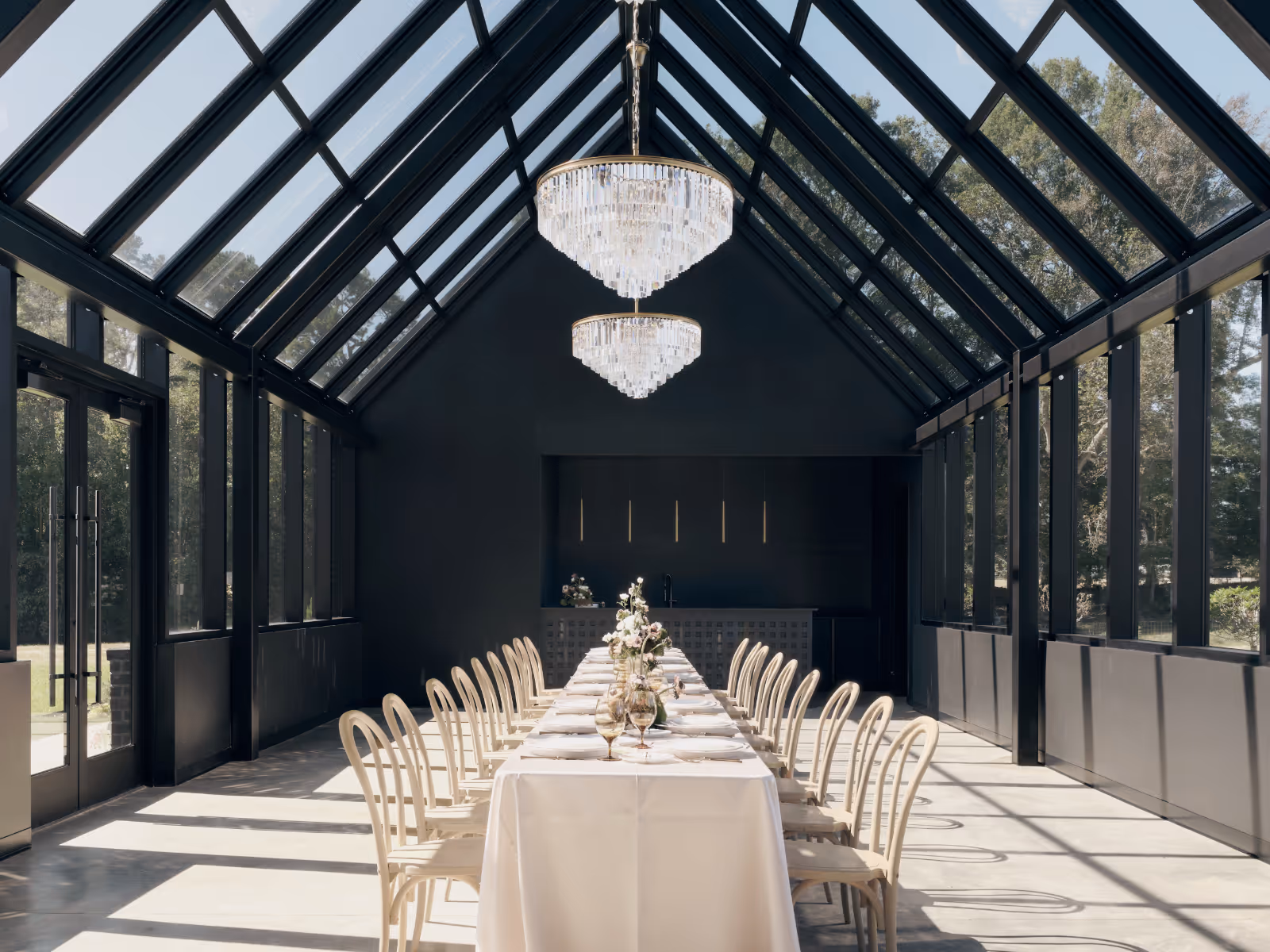 modern wedding venue and event venue with a green house outside of Charlotte, North Carolina by The Ranch Mine